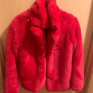 Plush red faux fur coat